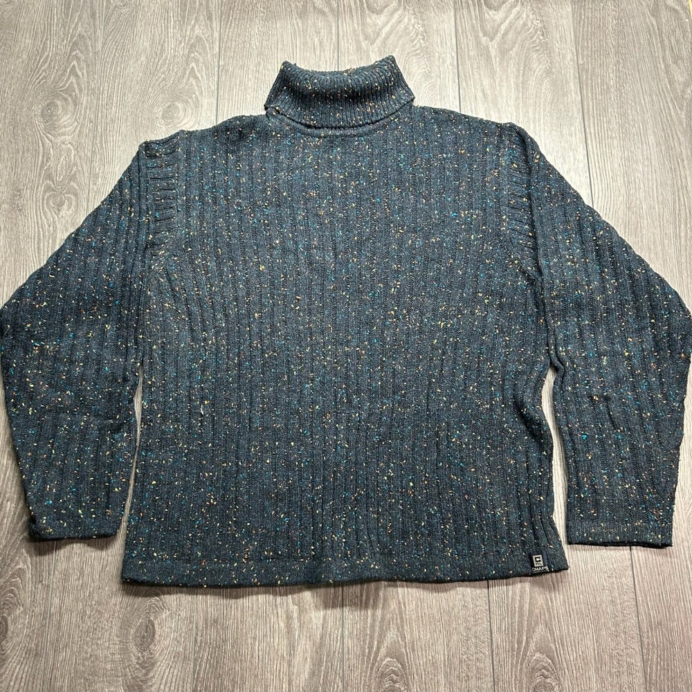 Chaps Ralph Lauren Mens Gray Large Confetti Fleck Ribbed Turtleneck Sweater Wool